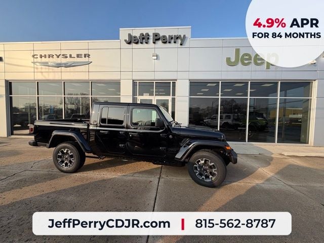 2026 Jeep Gladiator GLADIATOR SAHARA 4X4 in Black Clear-Coat Exterior Paint — front three-quarter view