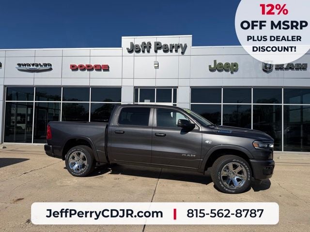 2026 RAM Ram 1500 RAM 1500 BIG HORN CREW CAB 4X4 5'7' BOX in Granite Crystal Metallic Clear-Coat Exterior Paint — front three-quarter view