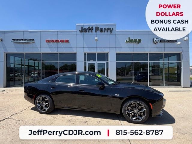2026 Dodge Charger CHARGER R/T PLUS 4-DOOR AWD in Diamond Black Crystal Pearlcoat — front three-quarter view