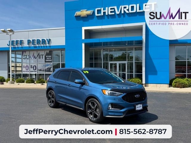 2019 Ford Edge ST in Ford Performance Blue Metallic — front three-quarter view