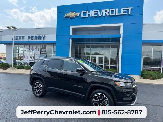 2023 Jeep Compass Limited in Diamond Black Crystal Pearlcoat — front three-quarter view