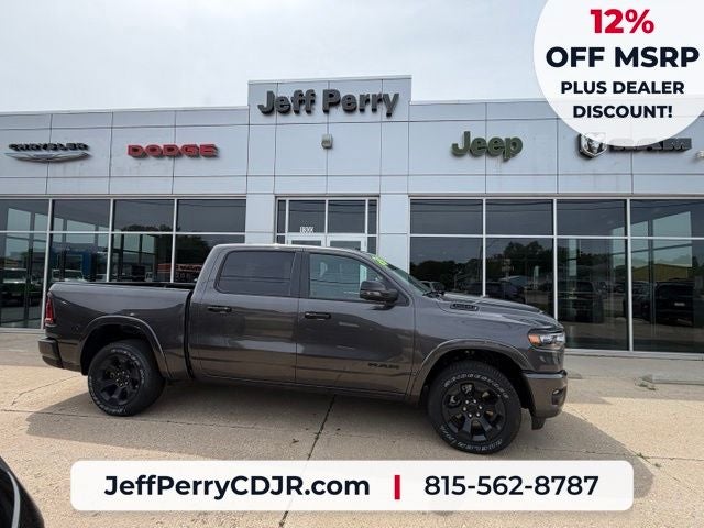 2026 RAM Ram 1500 RAM 1500 BIG HORN CREW CAB 4X4 5'7' BOX in Granite Crystal Metallic Clear-Coat Exterior Paint — front three-quarter view